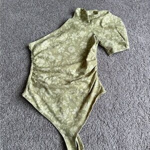 Free People Olive Floral Asymmetrical Top